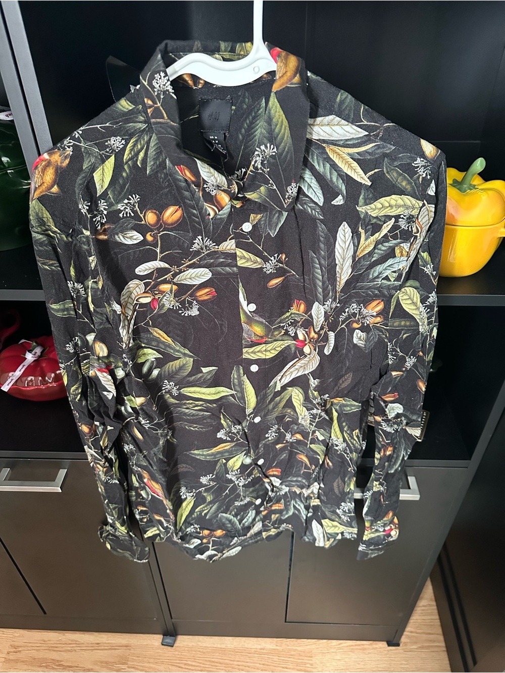 H&M Black Botanical Print Lightweight Shirt Jacket